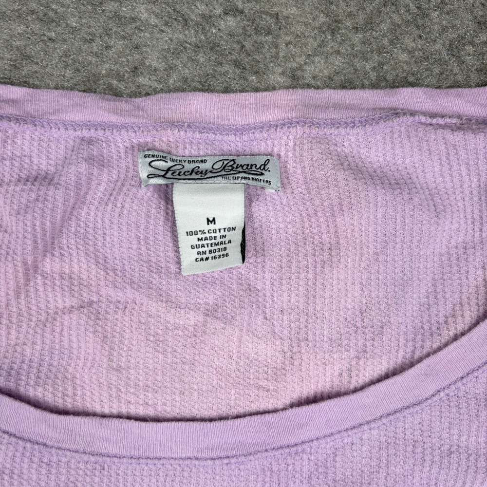 Lucky Brand Thermal Shirt Women Medium Purple Y2K Flower Graphic Waffle Knit - Picture 6 of 14